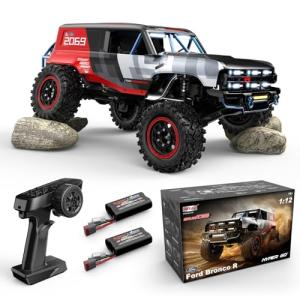 MJX H12P 1/12 Ford Bronco R Brushless RC Crawlers for Adults, Waterproof 4X4 Off-Road RC Rock Trucks with Portal Axles, Hard Case Licensed Remote Control Truck, RTR All Terrain RC Cars with 2 Battery