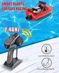 SVERTIBO RC Boat W/ 2.4GHz Remote Control, 2 Rechargeable Batteries & LED Lights for Pool Lakes Water, High Speed RC Sport Jet Boat RTR for Adults Gifts Toys (Red)