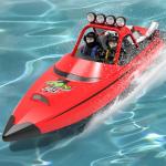 SVERTIBO RC Boat W/ 2.4GHz Remote Control, 2 Rechargeable Batteries & LED Lights for Pool Lakes Water, High Speed RC Sport Jet Boat RTR for Adults Gifts Toys (Red)