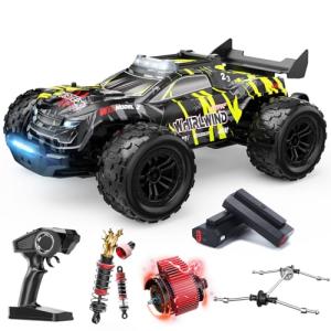 DEERC 1:14 Brushless RC Car for Adults, 43MPH 4WD Off-Road RC Truck with 7-Color LED Lights, Metal Oil Shocks, 2×7.4V High-Capacity Batteries, All-Metal Drivetrain, 3 Light Modes, 3S LiPo Compatible