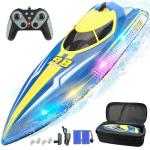 BEZGAR Remote Control Boat for Kids - 2.4GHz Fast RC Boat with LED Lights & Portable Suitcase for Pools, Lakes & Salt Water, Summer Water Toys Gifts for Boys & Girls Age 6 7 8-12 Years Old