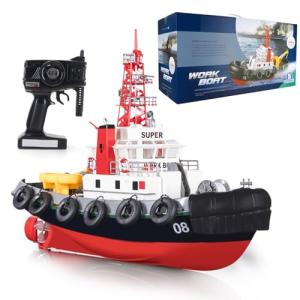 Ssccgym 23.6" Inch 60CM US Remote Control Tug Boat RC Fireboat Rescure Boats 4CH Electric RC Watercraft 15km/h w/Powerful Motors Spaying Water on Lake Pool for 14Y+ Beginners RTR