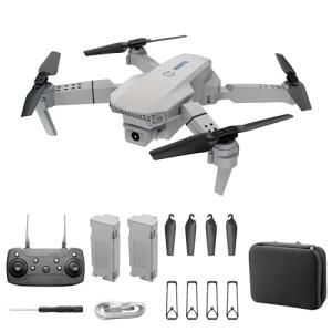 E88 Drone With Dual Camera, Mobile App Control, Indoor Flying Toy RC Plane With Video Function - Ideal Gift For Beginners, Christmas Halloween Thanksgiving Birthday Gift (Gray+Dual Batteries)