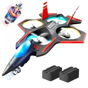 BEZGAR Brushless RC Plane with Camera | 2.4GHZ Remote Control Airplane, 6-axis Gyro Drones for Kids, RC Helicopter, 360°Flip Jet Fighter for Beginners with LED Navigation Lights and Two Batteries