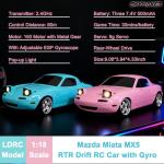 Skymaker RC Drift Car 1/18 Miata Mazda MX-5 Model 2.4GHz RWD Drifting Adults with ESP Gyro Pop-up Light (Blue with 3 Batteries)