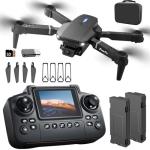 elecci E88 Drone with Screen Controller with SD card, Foldable Mini Drone for Beginners, 2 Batteries, 360° Flips Waypoint Fly, Active Obstacle Avoidance, One Key Take Off/Landing. (2 batteries - Black)