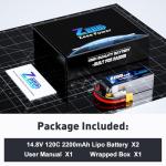 Zeee 4S Lipo Battery 2200mAh 14.8V 120C with XT60 Plug RC Graphene Battery for RC Models RC Boat FPV Drone Quadcopter Helicopter Airplane RC Car(2 Pack)