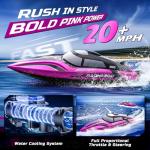 DEERC Fast RC Boat with LED Light, 30+ Mins, 20+ MPH, Self Righting Remote Control Boat for Pools & Lakes, 2.4GHz Racing Speed Boats, Water Summer Toy Gift for Kids, Boys & Girls (Pink)