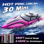 DEERC Fast RC Boat with LED Light, 30+ Mins, 20+ MPH, Self Righting Remote Control Boat for Pools & Lakes, 2.4GHz Racing Speed Boats, Water Summer Toy Gift for Kids, Boys & Girls (Pink)