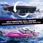 DEERC Fast RC Boat with LED Light, 30+ Mins, 20+ MPH, Self Righting Remote Control Boat for Pools & Lakes, 2.4GHz Racing Speed Boats, Water Summer Toy Gift for Kids, Boys & Girls (Pink)