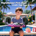 DEERC Fast RC Boat with LED Light, 30+ Mins, 20+ MPH, Self Righting Remote Control Boat for Pools & Lakes, 2.4GHz Racing Speed Boats, Water Summer Toy Gift for Kids, Boys & Girls (Pink)