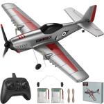 SIMREX RC Plane for Kids - 2.4GHz 3-Channel Remote Control Airplane Toy with 6-Axis Gyro, 2 Speeds, 2 Batteries, P51 RC Airplane, Foam Glider - Gift for Boys & Girls