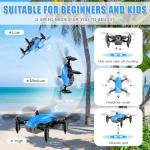 Drones for Kids with Camera, Mini RC Quadcopter Toy with Foldable Wings, Voice & Gesture Control, Altitude Hold, Full Propeller Guard, 2 Batteries, Birthday Gifts for Boys and Girls Ages 8-14 (Blue)