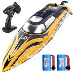 DEERC 14" Fast RC Boat with LED Lights, 30+ Mins, 20+MPH, Self-righting Remote Control Speed Boat for Pool & Lake, Claw-Streak Paint, Summer Water Toy Gift for Adults & Kids (Yellow)