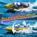 DEERC 14" Fast RC Boat with LED Lights, 30+ Mins, 20+MPH, Self-righting Remote Control Speed Boat for Pool & Lake, Claw-Streak Paint, Summer Water Toy Gift for Adults & Kids (Yellow)