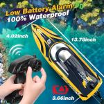 DEERC 14" Fast RC Boat with LED Lights, 30+ Mins, 20+MPH, Self-righting Remote Control Speed Boat for Pool & Lake, Claw-Streak Paint, Summer Water Toy Gift for Adults & Kids (Yellow)