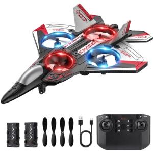 Sucpeii RC Plane, Foam Remote Control Airplane, Drone for Kids, RC Aircraft for Boys and Girls, Fighter Jet Helicopter with LED Lights, Altitude Hold, 360° Flip Stunt Rotation, Speed Adjust Flying Toy