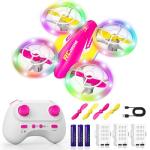 FUNPX LED RC Drone for Kids 6+, Christmas Birthday Gift for Boys & Girls with Remote Batteries, 360° Flips, 3 Speed Modes, 45 Min Flight Indoor and Outdoor Flying Toy - RoseRed Yellow
