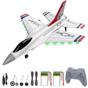 DEERC F16 Thunderbirds RC Plane,3CH Remote Control Airplane Fighter Toys,2.4GHz 6-axis Gyro Stabilizer RTF Glider Aircraft Plane with 2 Batteries,Easy to Fly for Beginners Kids Adults