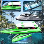 BEZGAR RC Boat, 14 inch Remote Control Boat - Self-righting, 40 Min Dual-Battery, 32 KPH Fast RC Boats for Kids & Adults with LED Lights for Pool, Lake, Ocean, Waterproof & Suitcase - Green