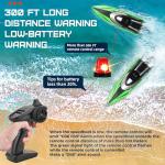 BEZGAR RC Boat, 14 inch Remote Control Boat - Self-righting, 40 Min Dual-Battery, 32 KPH Fast RC Boats for Kids & Adults with LED Lights for Pool, Lake, Ocean, Waterproof & Suitcase - Green