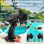 BEZGAR RC Boat, 14 inch Remote Control Boat - Self-righting, 40 Min Dual-Battery, 32 KPH Fast RC Boats for Kids & Adults with LED Lights for Pool, Lake, Ocean, Waterproof & Suitcase - Green