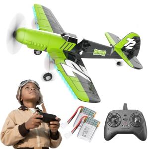 BEZGAR HQ089 RC Plane, Drones for Kids, 6-axis Gyro Remote Control Airplane, RC Helicopter, Easy Control for Beginners Toys with Colorful LED Navigation Lights(Green)