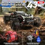 DEERC Brushless Fast RC Cars for Boys & Adults, 55KM/H, 1:18 Off-Road RC Truck, All Terrain 4x4 Racing Mecha Car, 50 Mins, Waterproof Remote Control Monster Truck, Compatible with 3S Battery