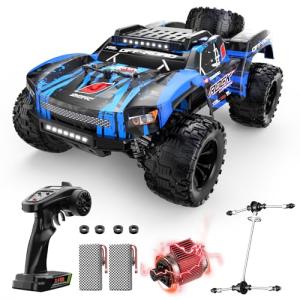 DEERC 9006E 1:12 RC Cars for Adults Boys, 45KM/H Off-Road Short Course Truck, 4WD All Terrain Remote Control Monster Truck, 2.4GHz Waterproof Car with 2 Rechargeable Batteries, Spare Tire, LED Lights