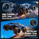 DEERC 1/18 All Terrain Fast Drift & Racing RC Car, 40KM/H Remote Control Truck with Futuristic Body Shell, Extra Drift Wheels, 2.4GHz Waterproof Off-Road Vehicle with 2 Batteries for Kids & Adults