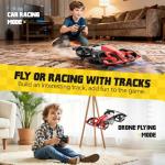 Drones for Kids 8-12, Mini Indoor Drone with 24 Piece Track Set, 2 in 1 RC Quadcopter & Flying Car Toys for Age 10-14 Boys with Jump Fly, Land Mode, Railcar Race,360 Flips,2 Batteries,Altitude Hold