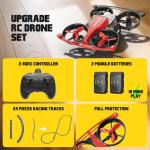 Drones for Kids 8-12, Mini Indoor Drone with 24 Piece Track Set, 2 in 1 RC Quadcopter & Flying Car Toys for Age 10-14 Boys with Jump Fly, Land Mode, Railcar Race,360 Flips,2 Batteries,Altitude Hold