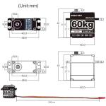 GOTECK 60KG Brushless Digital Servo,High Voltage 14V Metal Gear Waterproof Steering Servo with 25T Servo Horn for 1/8 1/10 RC Crawler Car,Robot,Boat,Truck Robot Parts (GB6011MG-270°)