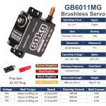 GOTECK 60KG Brushless Digital Servo,High Voltage 14V Metal Gear Waterproof Steering Servo with 25T Servo Horn for 1/8 1/10 RC Crawler Car,Robot,Boat,Truck Robot Parts (GB6011MG-270°)