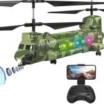 OBEST Chinook RC Helicopter,Remote Control Military Helicopter with Camera,Twin-Propeller with Altitude Hold,One Key take Off/Landing,Army RC Toys for Boys and Military Fans