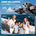 Mini Drone for Kids and Beginners With Cool LED Light - Drone with Camera 1080HD, 3D Flip, Altitude-Hold, Headless Mode, 3 Speed Modes, Easy to fly Kids Gifts Toys With 2 Batteries for Boys and Girls(Grey)