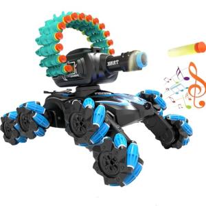Eulogia RC Tank That Shoots, 8WD Remote Control Monster Truck with 20 Bullets | Dance, Spray, Music, Sound, 360° Rotation & Drift | All-Terrain Stunt Truck for Boys 8-12