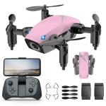 Drones for Kids with Camera, Mini RC Quadcopter Toy with Foldable Wings, Voice & Gesture Control, Altitude Hold, Full Propeller Guard, 2 Batteries, Birthday Gifts for Boys and Girls Ages 8-14 (Pink)