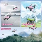 Drones for Kids with Camera, Mini RC Quadcopter Toy with Foldable Wings, Voice & Gesture Control, Altitude Hold, Full Propeller Guard, 2 Batteries, Birthday Gifts for Boys and Girls Ages 8-14 (Pink)