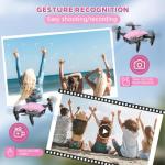 Drones for Kids with Camera, Mini RC Quadcopter Toy with Foldable Wings, Voice & Gesture Control, Altitude Hold, Full Propeller Guard, 2 Batteries, Birthday Gifts for Boys and Girls Ages 8-14 (Pink)