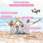Drones for Kids with Camera, Mini RC Quadcopter Toy with Foldable Wings, Voice & Gesture Control, Altitude Hold, Full Propeller Guard, 2 Batteries, Birthday Gifts for Boys and Girls Ages 8-14 (Pink)