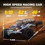 Hosim 1/10 RC Cars for Adults 62+KMH, Brushless Remote Control Car Fast, 2S Bettery RC Monster Trucks 4X4 Waterproof Off Road