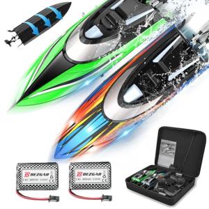 BEZGAR Remote Control Boat, 2 Pack12 inch RC Boat with Case– Auto-Flip, 30 KPH Fast Speed, 8-Shaped Mode & LED Lights – Waterproof Racing Boats for Pools, Lakes, Oceans (Adults & Teens)