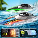 BEZGAR Remote Control Boat, 2 Pack12 inch RC Boat with Case– Auto-Flip, 30 KPH Fast Speed, 8-Shaped Mode & LED Lights – Waterproof Racing Boats for Pools, Lakes, Oceans (Adults & Teens)