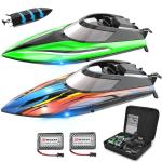 BEZGAR Remote Control Boat, 2 Pack12 inch RC Boat with Case– Auto-Flip, 30 KPH Fast Speed, 8-Shaped Mode & LED Lights – Waterproof Racing Boats for Pools, Lakes, Oceans (Adults & Teens)