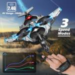 Remote Control Drone for Kids, Gesture RC Stealth Raptor Airplane, Quadcopter Fighter Jet with Light/Spray/360° Flip, Beginner Big RC Plane Toy for Boys Christmas Gifts (3 Batteries/984ft)