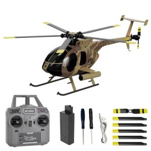 Hylukon C189 Remote Control Helicopter, 1:28 Scale MD500 Defender Military Helicopter, 2.4G 6CH RTF Brushless Motor Single Blade Flybarless Optical Flow Localization-1 Battery