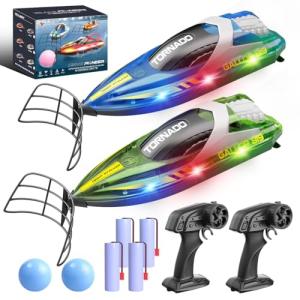 RC Boat 2 Pack Remote Control Boats for Kids & Adults,15KM/H Twin-Screw Waterproof RC Boats with 2.4GHz Remote,LED Lights, One-Key Flip,Dual Speed Modes,4 Rechargeable Batteries,Pool & Lake Racing Toy
