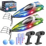 RC Boat 2 Pack Remote Control Boats for Kids & Adults,15KM/H Twin-Screw Waterproof RC Boats with 2.4GHz Remote,LED Lights, One-Key Flip,Dual Speed Modes,4 Rechargeable Batteries,Pool & Lake Racing Toy