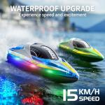 RC Boat 2 Pack Remote Control Boats for Kids & Adults,15KM/H Twin-Screw Waterproof RC Boats with 2.4GHz Remote,LED Lights, One-Key Flip,Dual Speed Modes,4 Rechargeable Batteries,Pool & Lake Racing Toy